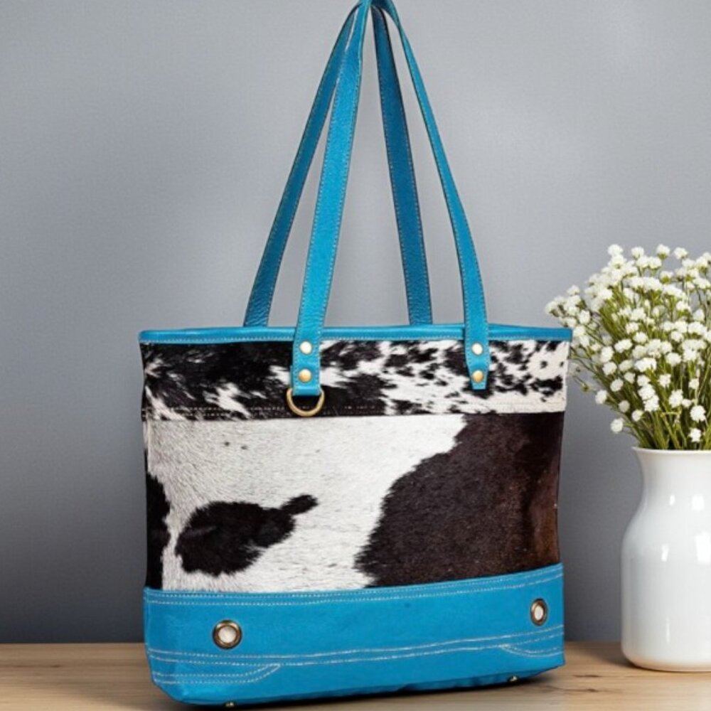 Myra Blue Ridge Carolina Leather & Hair-on Tote Bag - New - Picture 2 of 11
